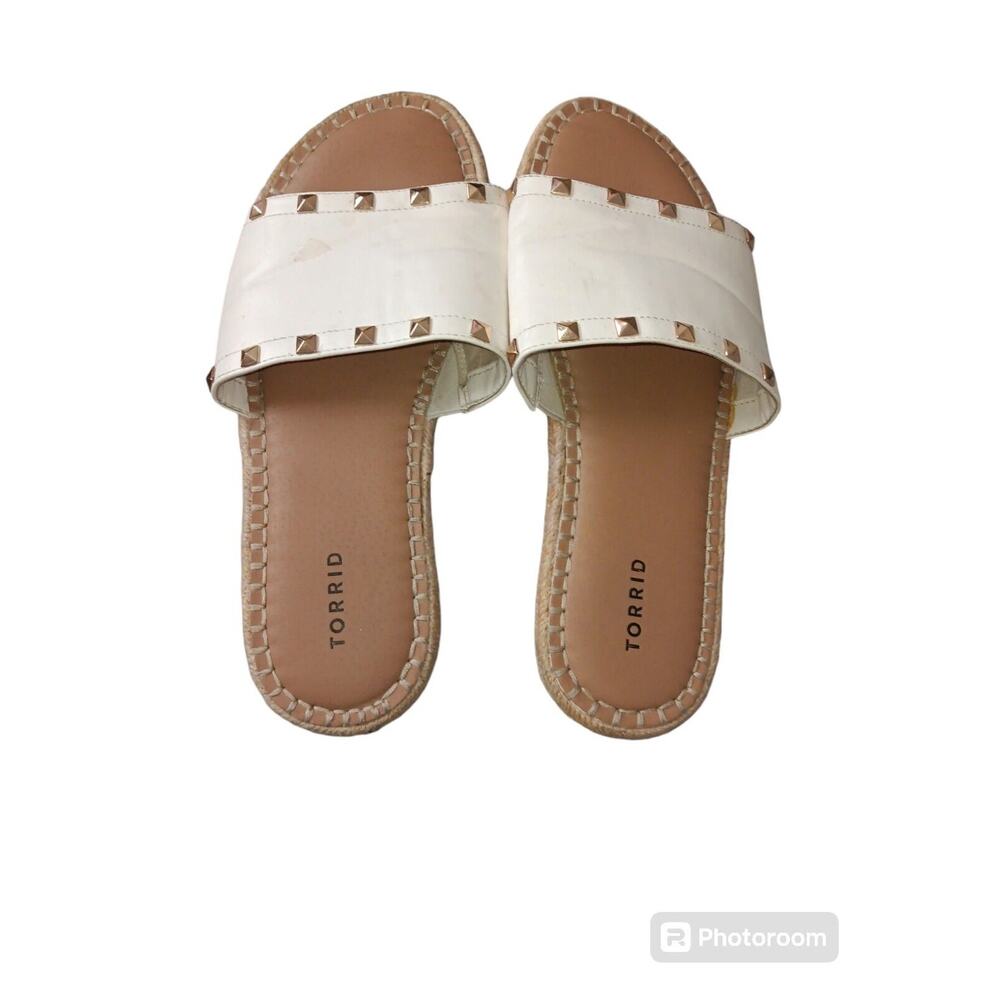 Torrid Womens Shoes White Gold 10WW Extra Wide Espadrille Studded Sandals Slides